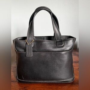 Vintage Coach Bleeker Satchel Bag / Black Leather 9303 1990s Med Sized Handbag